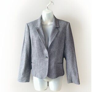 Saville Blazer Tweed Herringbone Jacket Womens Size 10 Petite Wool Grey Career